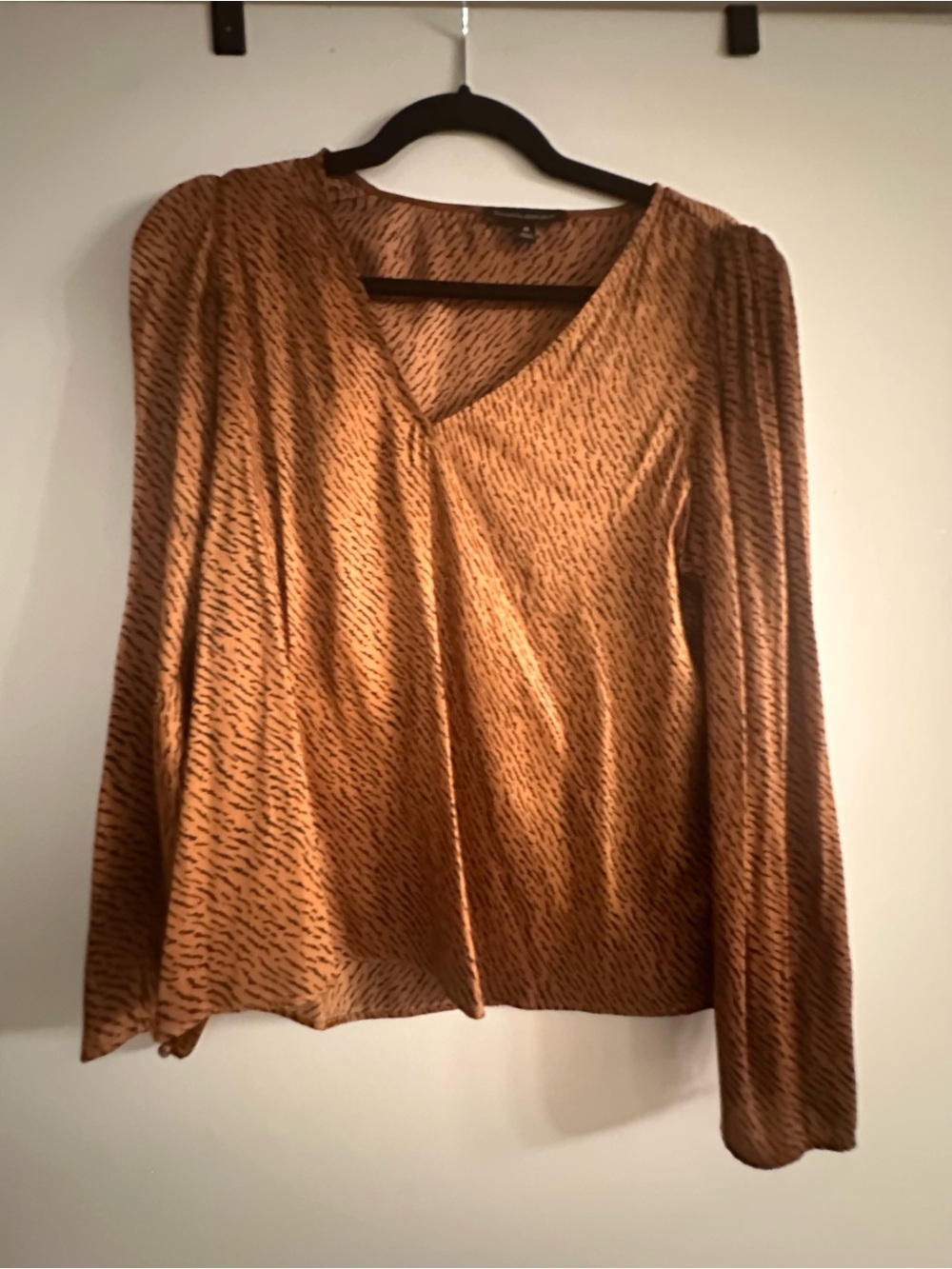 Women's Rust Brown V-Neck Long Sleeve Animal print Top